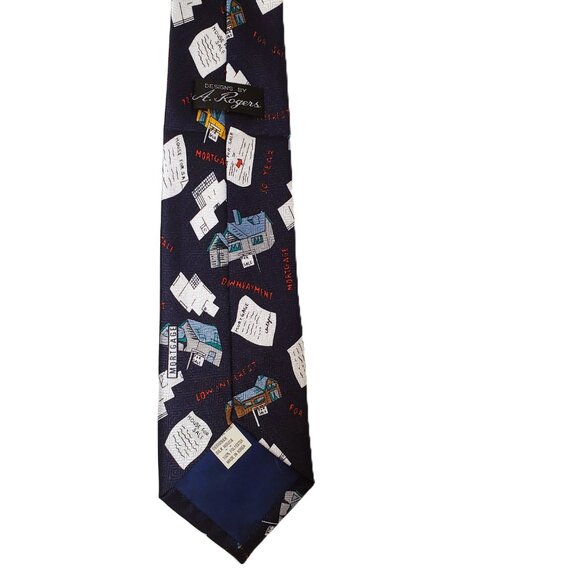 Vtg Realtor Tie Real Estate Lot x3 Black Blue Silk House For Sale Sold Realty - Picture 5 of 7